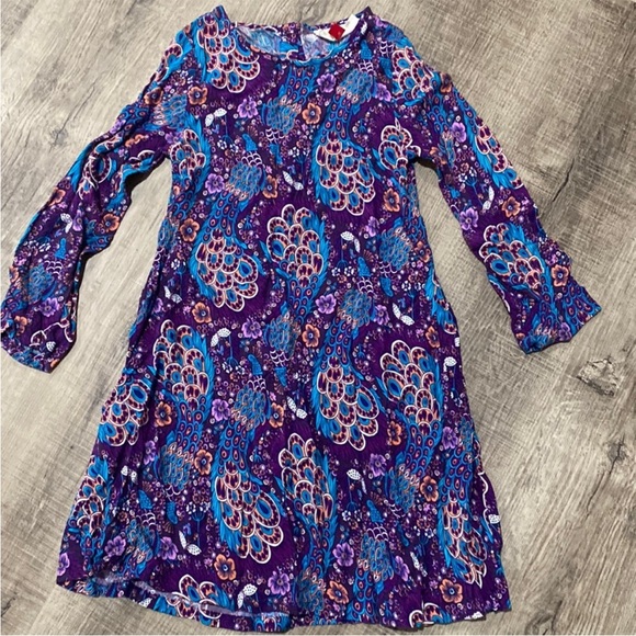 RED CAMEL UGC Girls Size Small purple Blue peacock long sleeve dress - Picture 2 of 13